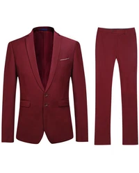 Allthemen Anzug 2 Teilig Slim Fit Herrenanzug Modern Business Dunkelrot/Rot/Bordeaux