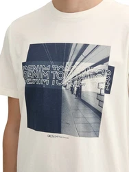 TOM TAILOR DENIM T-Shirt Creme/Weiß/Beige/Grau