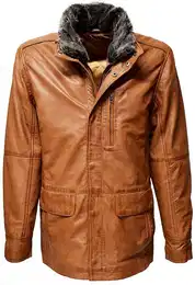Lederjacke Eddi Parka, Westeneinsatz herausnehmbar, Cognac Braun, Schwarz