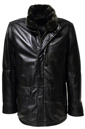 Lederjacke Eddi Parka, Westeneinsatz herausnehmbar, Cognac Braun, Schwarz