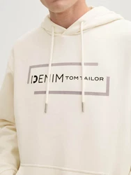TOM TAILOR Denim Sweatshirt Hoodie mit Print Beige