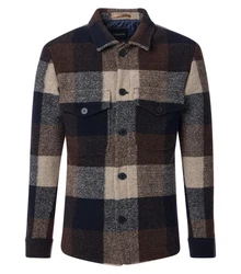 VENTI Langarmhemd Hemdjacke uni Braun/Hellblau/Dunkelblau