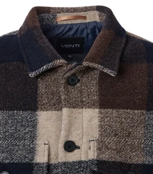 VENTI Langarmhemd Hemdjacke uni Braun/Hellblau/Dunkelblau