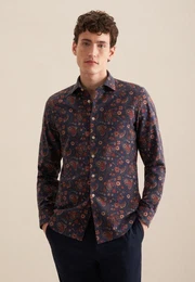 Businesshemd Schwarze Rose Slim Langarm Kentkragen Druck