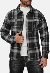 Egomaxx Blouson Fleece Hemd Holzfäller Jacke Karierte Arbeitsjacke (2594) Grau