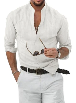 JMIERR Hemd Stehkragenhemd Businesshemd Khaki/Weiß/Creme/Beige