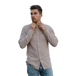 Langarmhemd Musselin Herrenhemd - Business Casual Freizeit - 100% Bio-Baumwolle (1-tlg) Herren Langarmhemd - in liebevoller Arbeit gefertigt