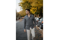 hutch&putch Langarmhemd Herrenhemd Business Casual Freizeit Grau/Hellgrau/Dunkelgrau/Dunkelblau