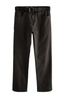 Next Straight-Jeans Authentische Straight Fit Jeans mit Gürtel Khaki/Dunkelbraun