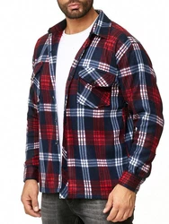 Egomaxx Langarmhemd Fleece Hemd Holzfäller Arbeiterjacke (2595) Rot/Blau (2595)