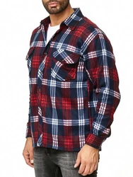 Egomaxx Langarmhemd Fleece Hemd Holzfäller Arbeiterjacke (2595) Rot/Blau (2595)