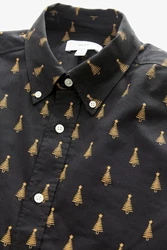 Next Langarmhemd mit Weihnachts-Print Schwarz/Braun/Gelb/Dunkelblau