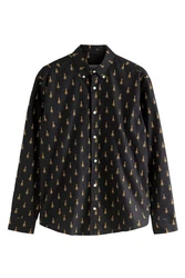 Next Langarmhemd mit Weihnachts-Print Schwarz/Braun/Gelb/Dunkelblau