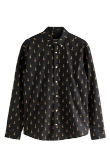 Next Langarmhemd mit Weihnachts-Print Schwarz/Braun/Gelb/Dunkelblau