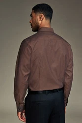 Next Langarmhemd Slim Fit Hemd Dunkelbraun/Braun
