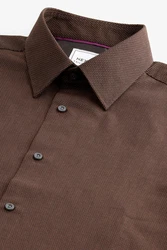Next Langarmhemd Slim Fit Hemd Dunkelbraun/Braun