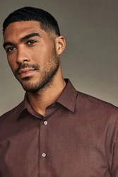 Next Langarmhemd Slim Fit Hemd Dunkelbraun/Braun