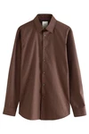 Next Langarmhemd Slim Fit Hemd Dunkelbraun/Braun