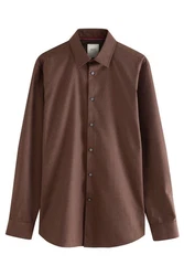 Next Langarmhemd Slim Fit Hemd Dunkelbraun/Braun