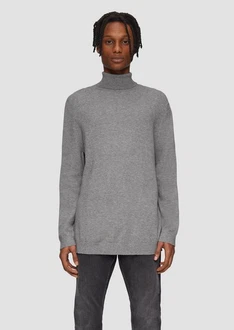 QS Strickpullover Slim-Fit mit Rollkragen Hellgrau/Dunkelgrau/Grau