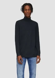 QS Strickpullover Slim-Fit mit Rollkragen Schwarz/Dunkelblau