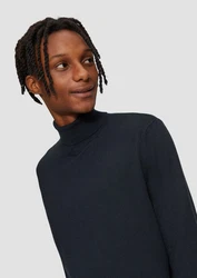 QS Strickpullover Slim-Fit mit Rollkragen Schwarz/Dunkelblau