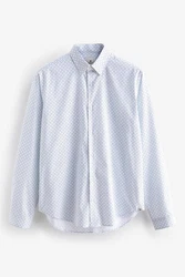 Next Langarmhemd Bedrucktes Oxford-Langarmhemd mit Stretch Hellblau/Blau/Fliederfarben