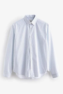 Next Langarmhemd Bedrucktes Oxford-Langarmhemd mit Stretch Hellblau/Blau/Fliederfarben