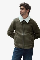 Next Fellimitatjacke Jacke mit Lammkunstfell (1-St) Dunkelgrün/Khaki