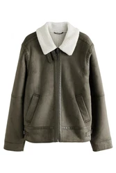 Next Fellimitatjacke Jacke mit Lammkunstfell (1-St) Dunkelgrün/Khaki