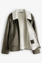 Next Fellimitatjacke Jacke mit Lammkunstfell (1-St) Dunkelgrün/Khaki