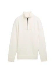 TOM TAILOR Strickpullover Troyer Relaxed Fit Weiß/Creme/Khaki/Beige