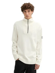 TOM TAILOR Strickpullover Troyer Relaxed Fit Weiß/Creme/Khaki/Beige