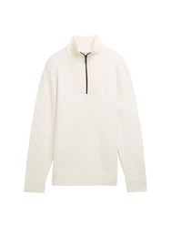 TOM TAILOR Strickpullover Troyer Relaxed Fit Weiß/Creme/Khaki/Beige