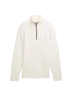 TOM TAILOR Strickpullover Troyer Relaxed Fit Weiß/Creme/Khaki/Beige