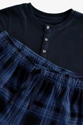 Next Pyjama Strukturierter Schlafanzug mit langem Arm Dunkelblau/Blau