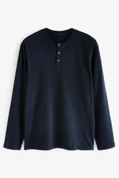 Next Pyjama Strukturierter Schlafanzug mit langem Arm Dunkelblau/Blau