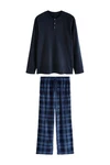 Next Pyjama Strukturierter Schlafanzug mit langem Arm Dunkelblau/Blau