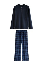 Next Pyjama Strukturierter Schlafanzug mit langem Arm Dunkelblau/Blau