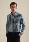 seidensticker Flanellhemd Slim Langarm Button-Down-Kragen Karo Hellblau/Blau/Dunkelblau