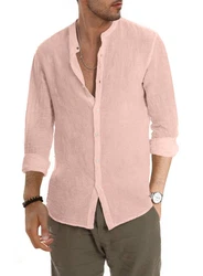 JMIERR Hemd Stehkragenhemd Businesshemd Rosa/Orange/Beige