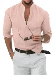 Leinenhemd Hemd Herren Stehkragenhemd Herren Leinenhemd Businesshemd Baumwolle (Leinenhemd)