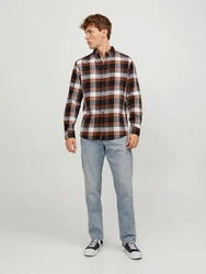 Jack & Jones Langarmhemd JJEClassic (1-tlg) orange/schwarz/weiß