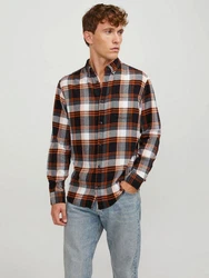 Jack & Jones Langarmhemd JJEClassic (1-tlg) orange/schwarz/weiß