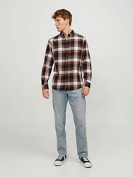 Jack & Jones Langarmhemd JJEClassic (1-tlg) orange/schwarz/weiß