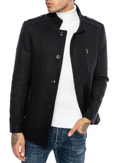 RedBridge Kurzmantel Bradford mit Kragen und Taschen Schwarz/Hellblau/Dunkelblau