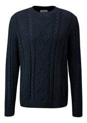 s.Oliver Strickpullover mit Zopfmuster Dunkelblau/Blau/Hellblau