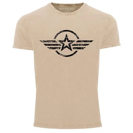 Print-Shirt Herren Vintage Shirt Airforce Stern Army Military Aufdruck Printshirt mit Print
