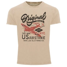 Print-Shirt Herren Vintage Shirt US Airforce Army Motiv Spitfire Flugzeug mit Print