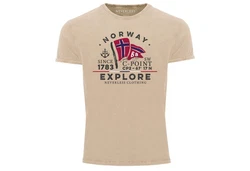 Neverless Herren Print-Shirt Norway Explore Norwegen Khaki/Braun/Beige